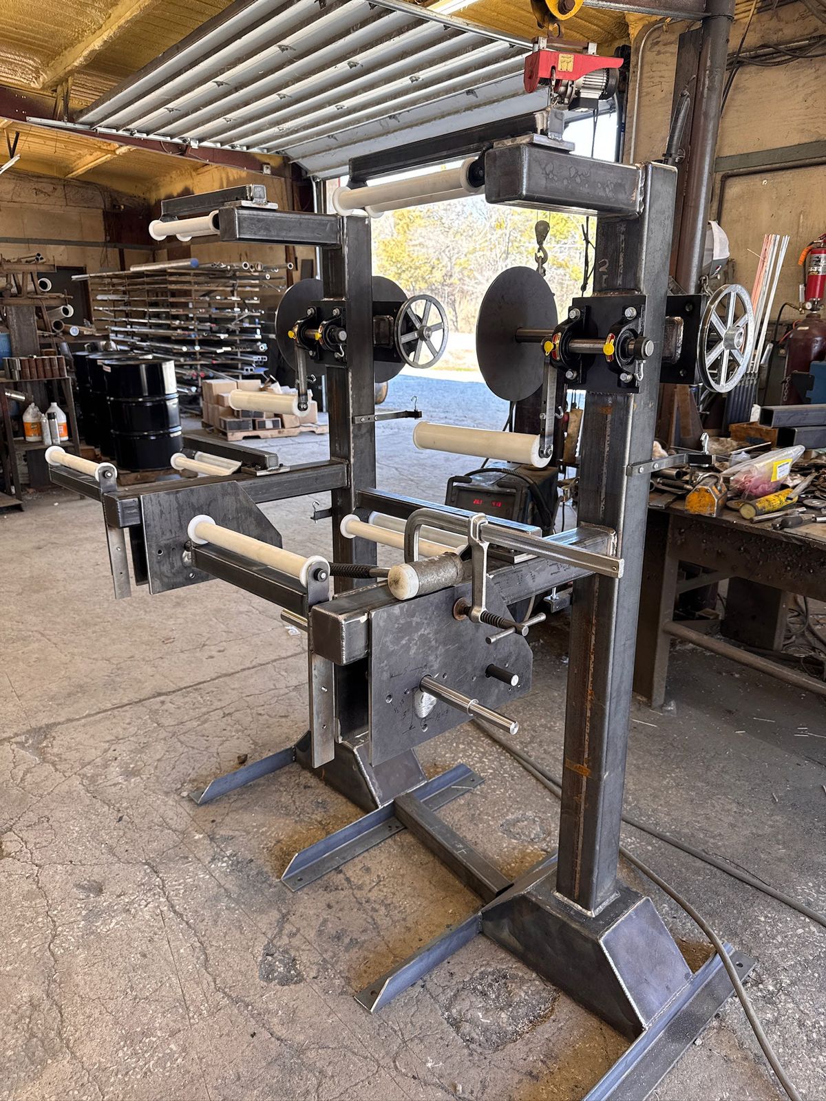 Welded steel roller stand built in the shop